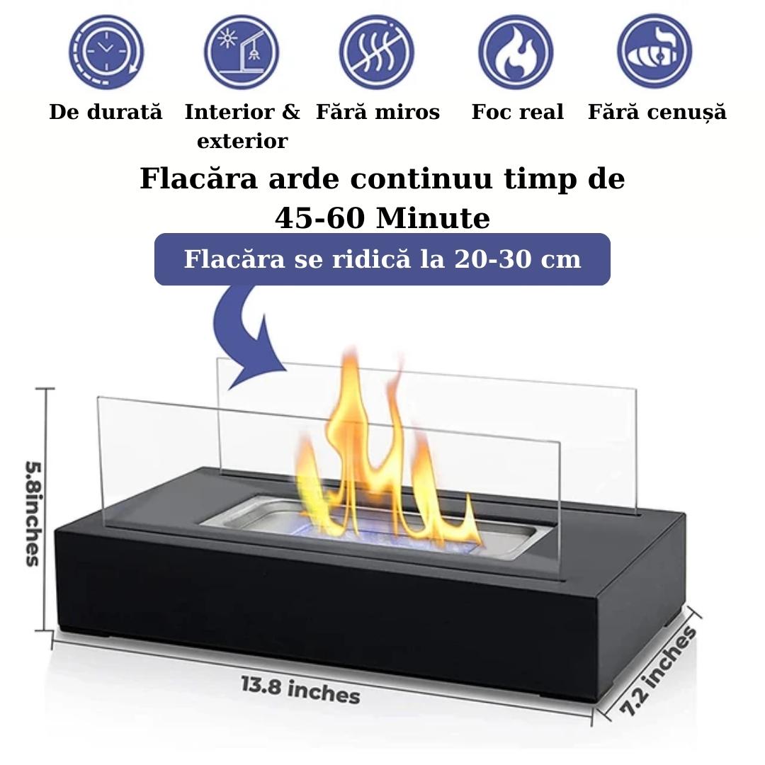 Șemineu de masă din oțel inoxidabil, Dreptunghiular, Negru