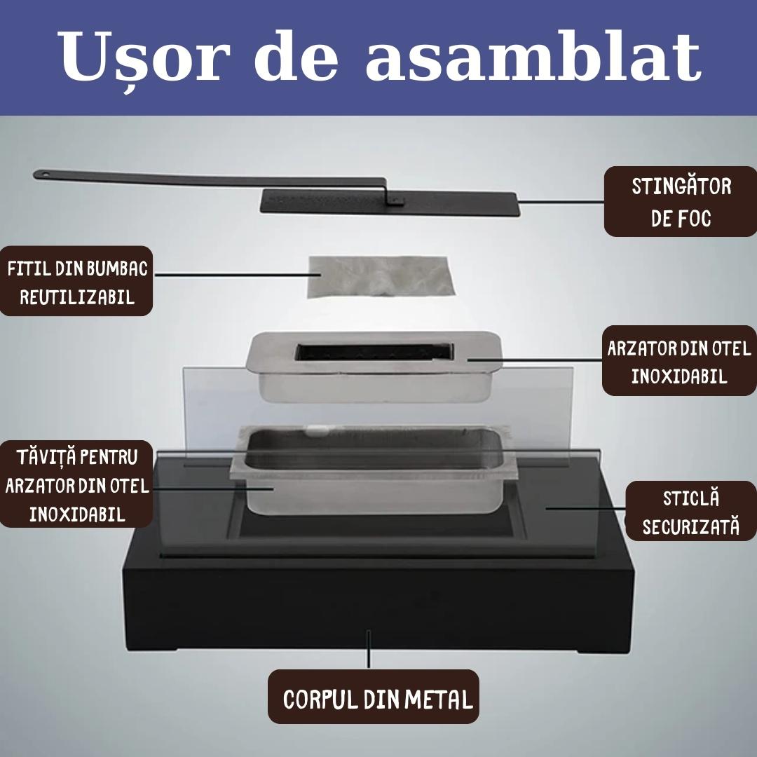 Șemineu de masă din oțel inoxidabil, Dreptunghiular, Negru