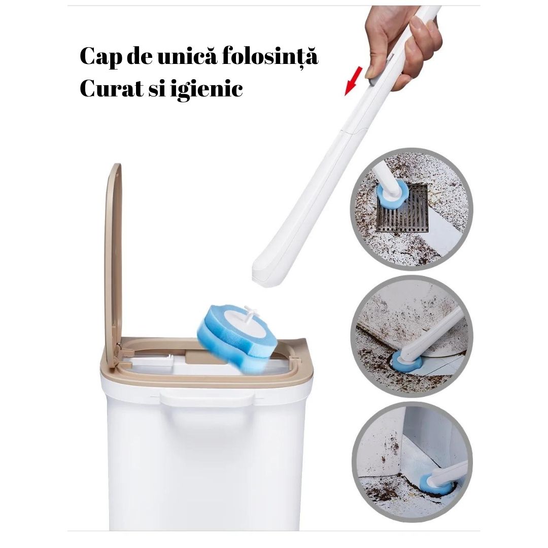 Perie WC cu mâner lung + SET 8 REZERVE DE UNICĂ FOLOSINȚĂ