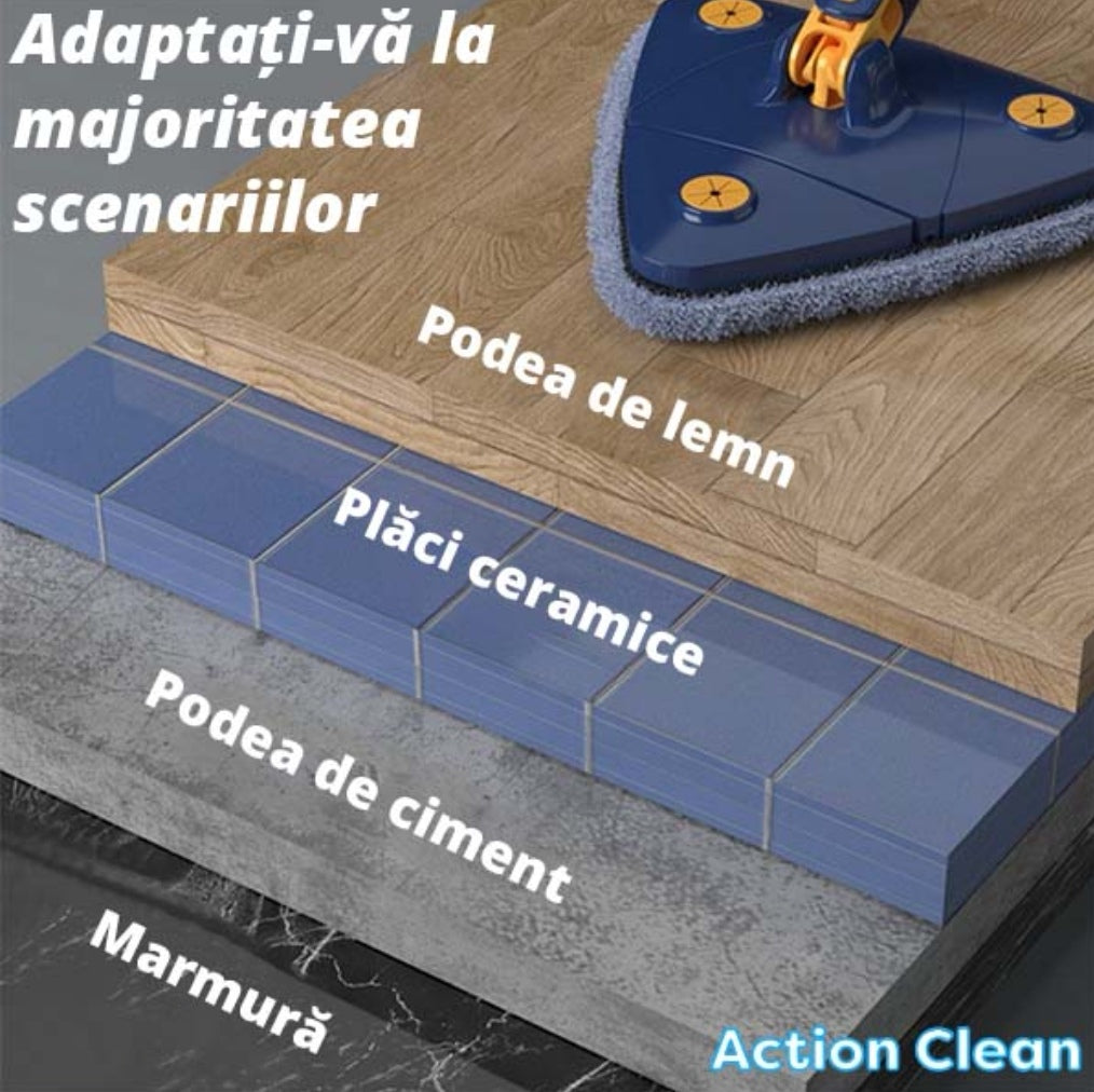 Mop 360° multifuncțional cu stoarcere automată în formă de triunghi