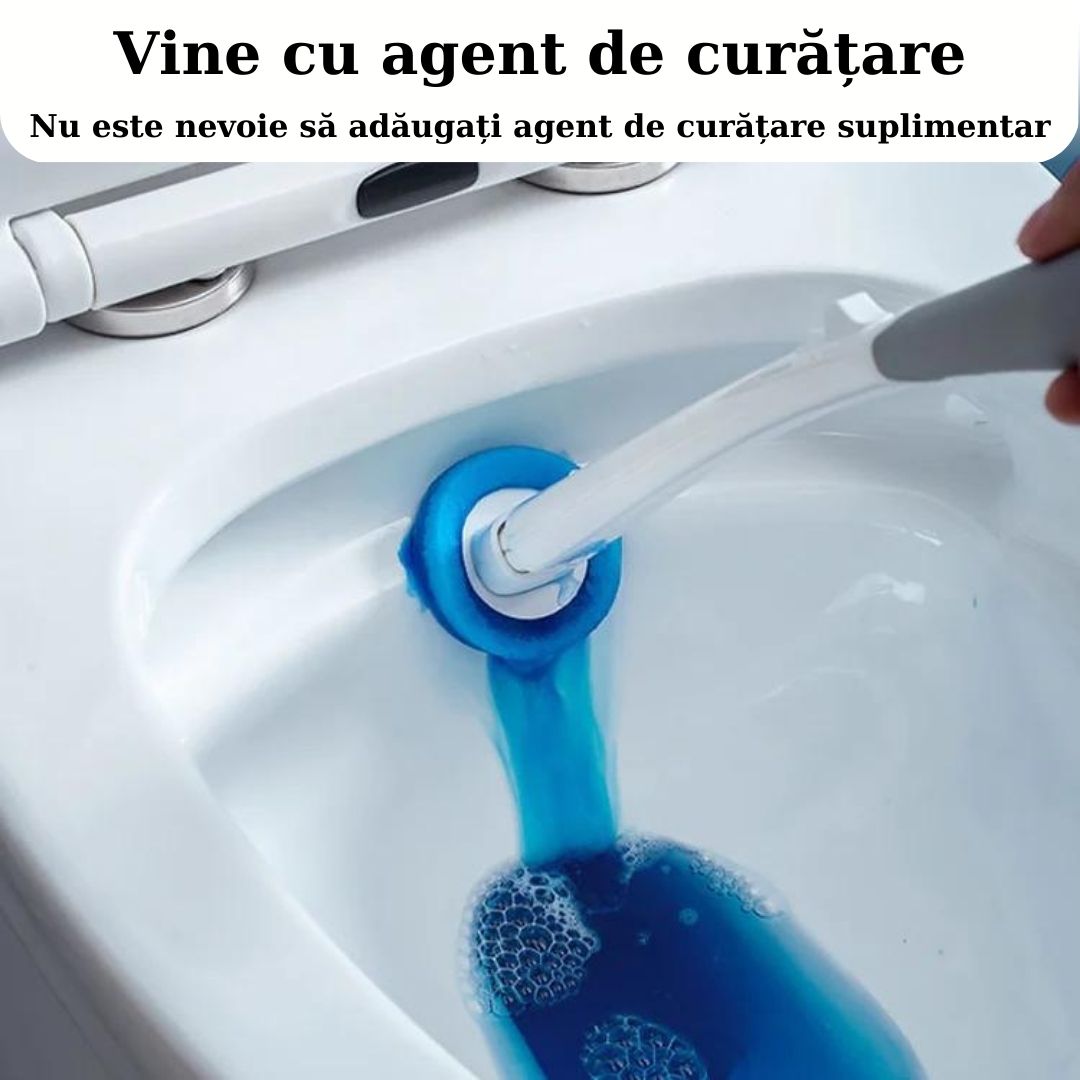 Perie WC cu mâner lung + SET 8 REZERVE DE UNICĂ FOLOSINȚĂ