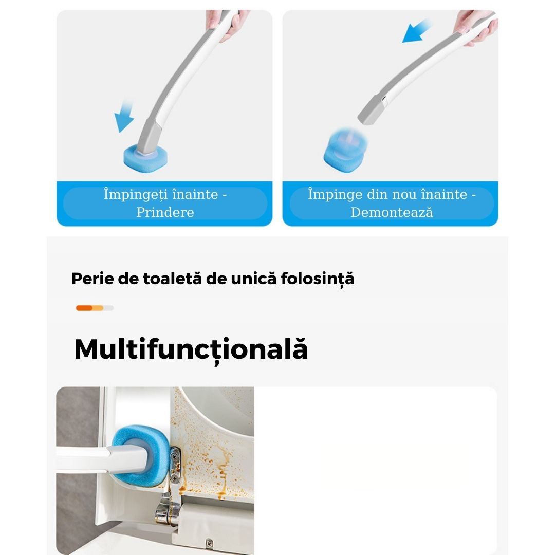 Perie WC cu mâner lung + SET 8 REZERVE DE UNICĂ FOLOSINȚĂ