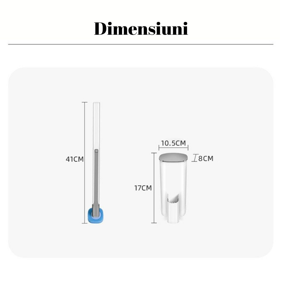 Perie WC cu mâner lung + SET 8 REZERVE DE UNICĂ FOLOSINȚĂ