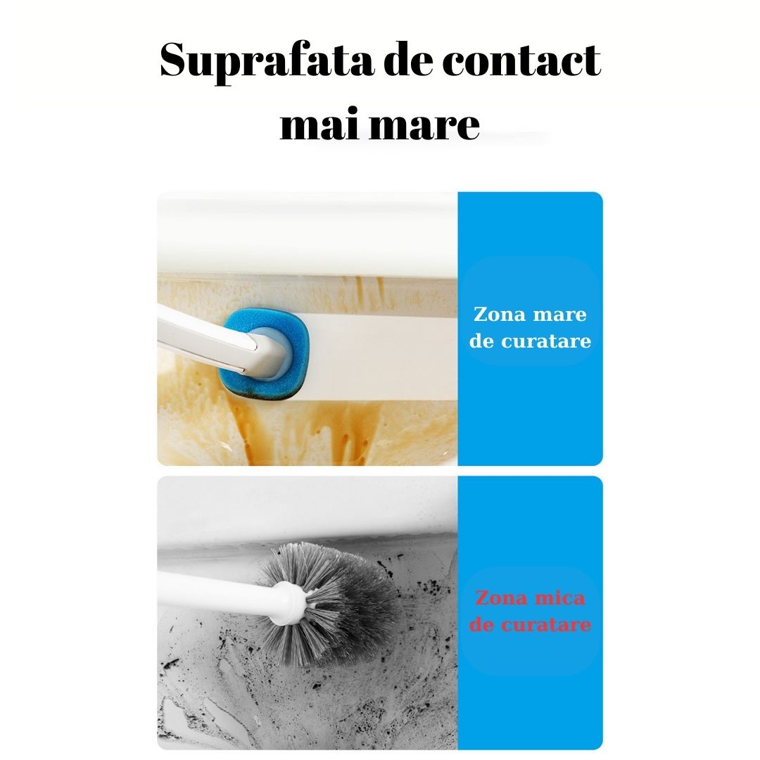 Perie WC cu mâner lung + SET 8 REZERVE DE UNICĂ FOLOSINȚĂ